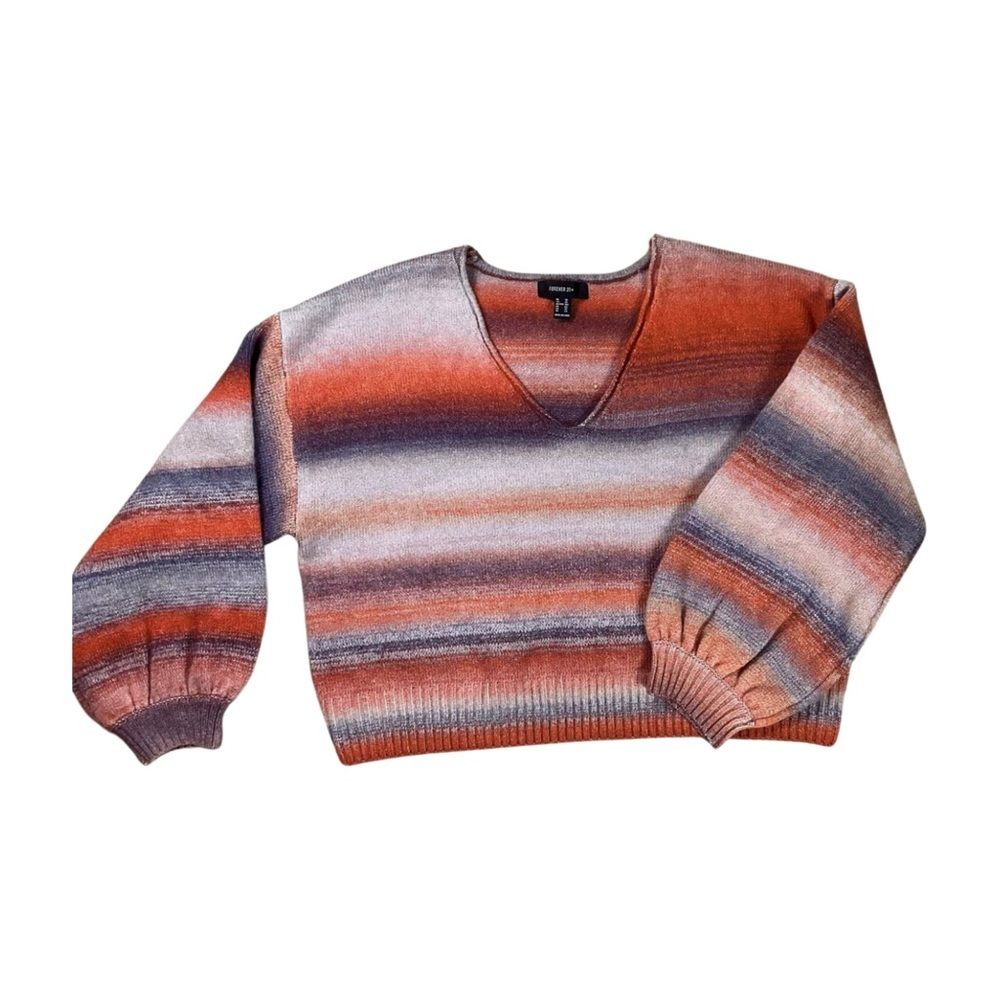 Forever 21 Plus Ombre Stripe Balloon Sleeve V-Neck Sweater 3X